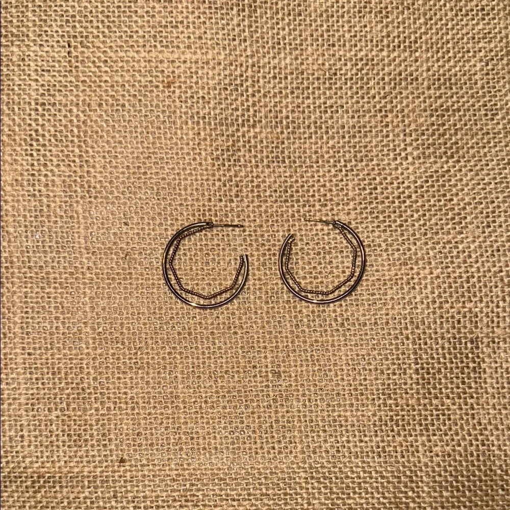 EUC Kenneth Jay Lane 1in Silver Double Hoop Earrings - Picture 6 of 8